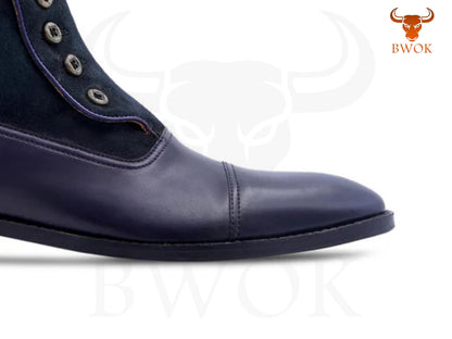 Chelsea Boots aus marineblauem Veloursleder & Leder: zum Knöpfen, anpassbar