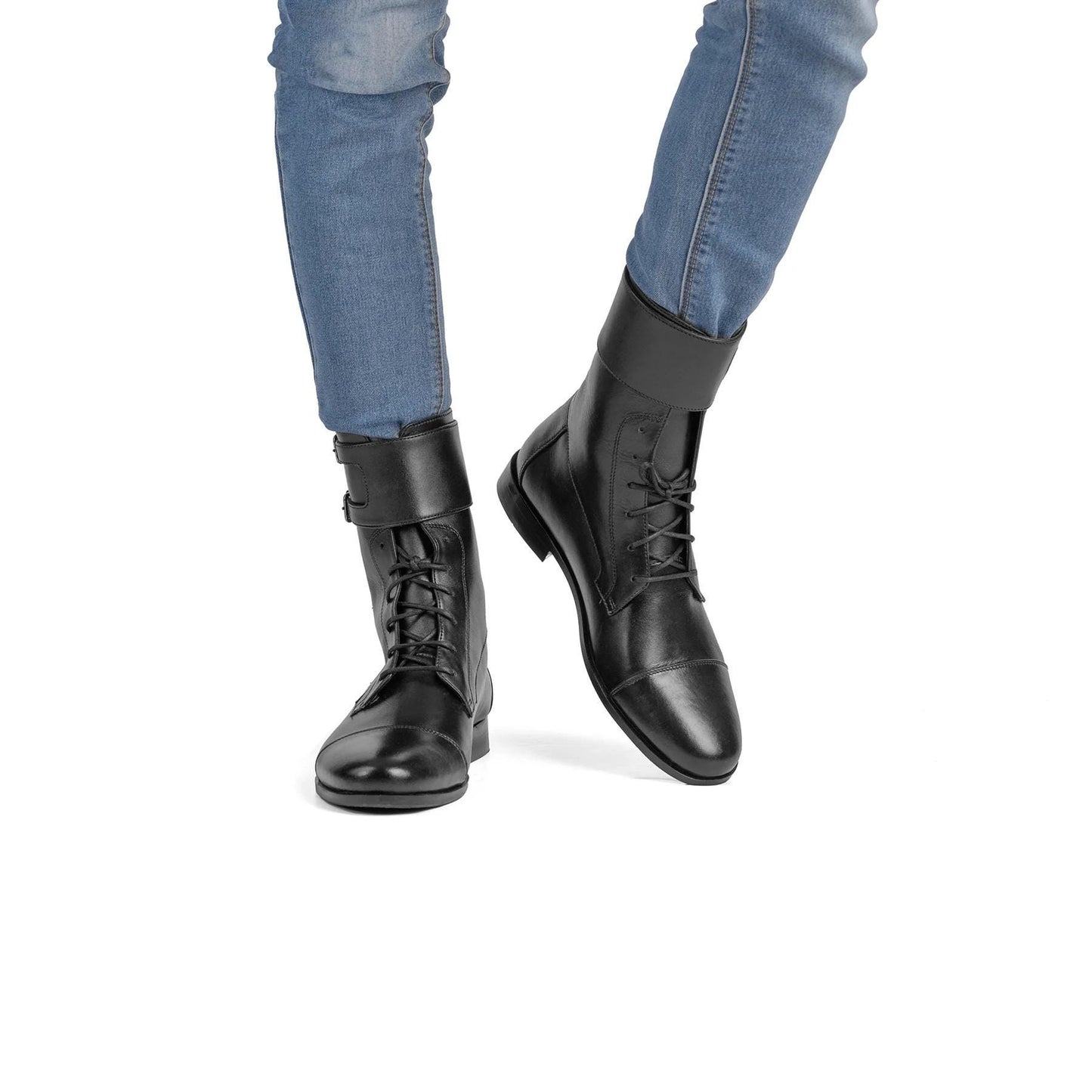 Handmade Black Lace-Up Knee High Boots: Punk Cowgirl Style