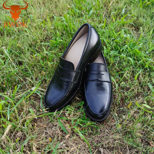 Handmade Full-Grain Leather Penny Loafers: Classic Slip-On Dress Shoes