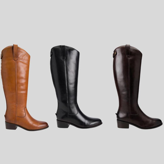 Custom Handmade Full-Grain Leather Knee-High Boots Classic Black, Brown & Tan Riding Style Footwear