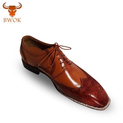Handmade Leather Oxford Brogue Shoes – Classic Tan & Burgundy Two-Tone Design