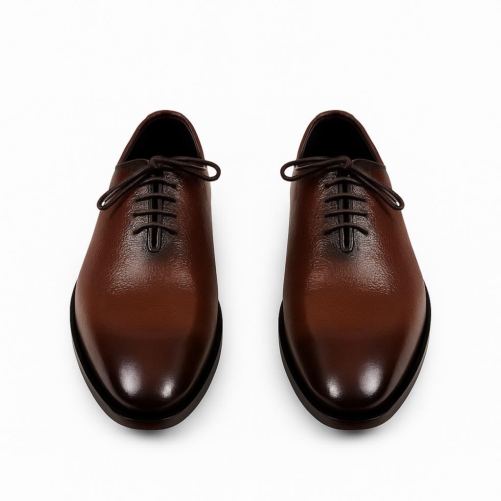 Handmade Brown Leather Oxford Shoes for Men – Burnished Dress Lace-Up Shoes