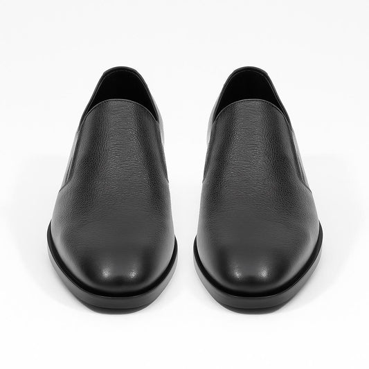 Handmade Black Leather Slip-On Dress Shoes for Men and Women