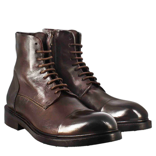 Dark Brown Leather Lace-Up Ankle Boots – Classic Handcrafted Combat Boots