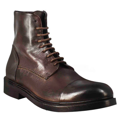 Dark Brown Leather Lace-Up Ankle Boots – Classic Handcrafted Combat Boots