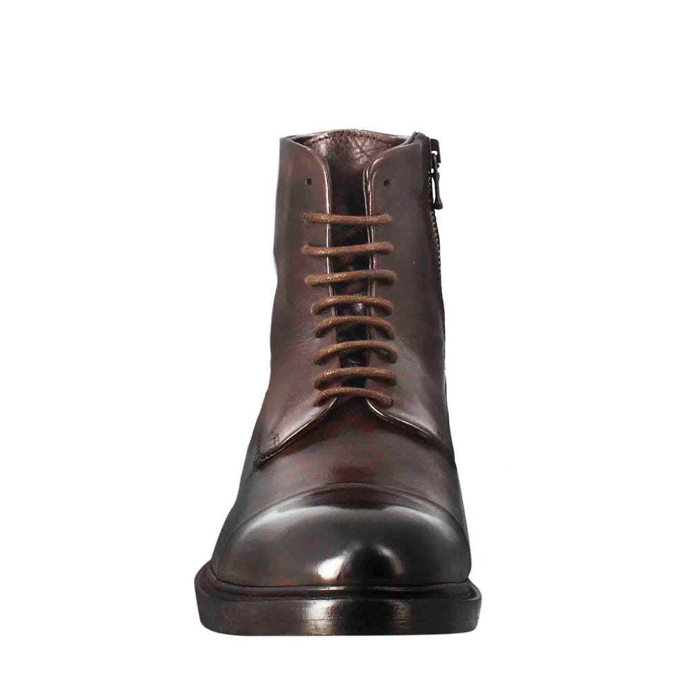 Dark Brown Leather Lace-Up Ankle Boots – Classic Handcrafted Combat Boots