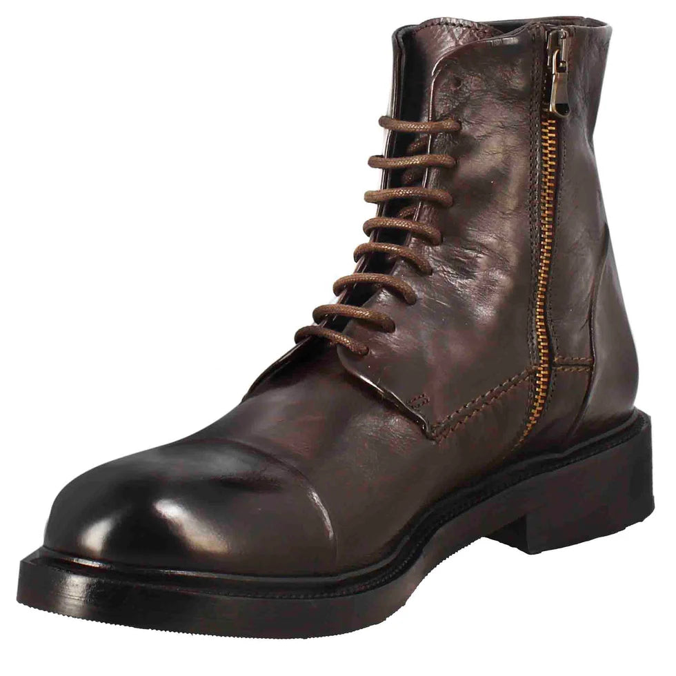 Dark Brown Leather Lace-Up Ankle Boots – Classic Handcrafted Combat Boots