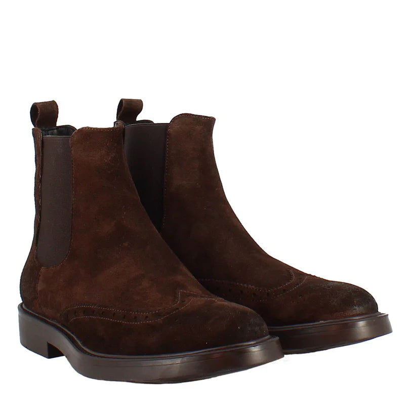 Dark Brown Suede Chelsea Boots with Brogue Detailing – Classic Ankle Boots