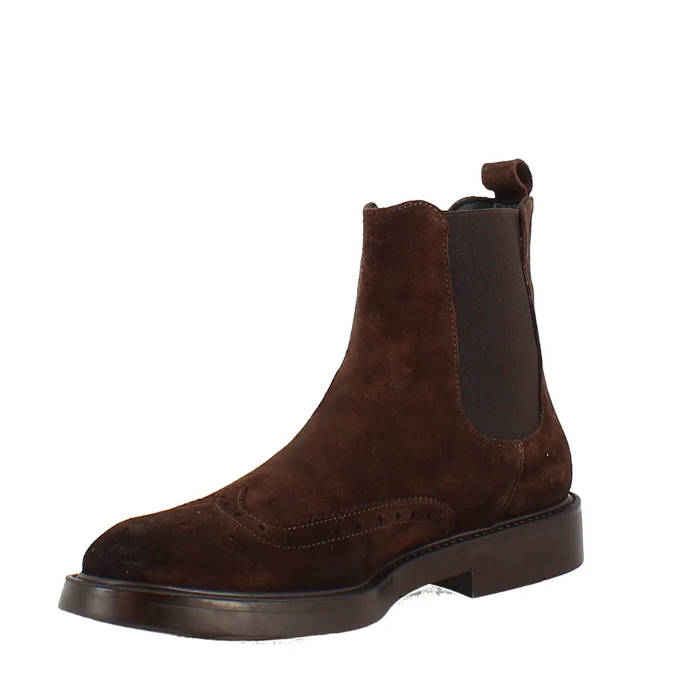 Dark Brown Suede Chelsea Boots with Brogue Detailing – Classic Ankle Boots