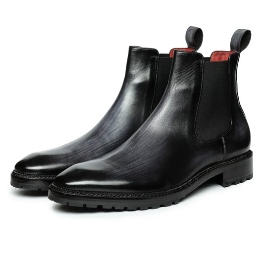 Black Leather Chelsea Boots with Lug Sole – Handcrafted Ankle Boots