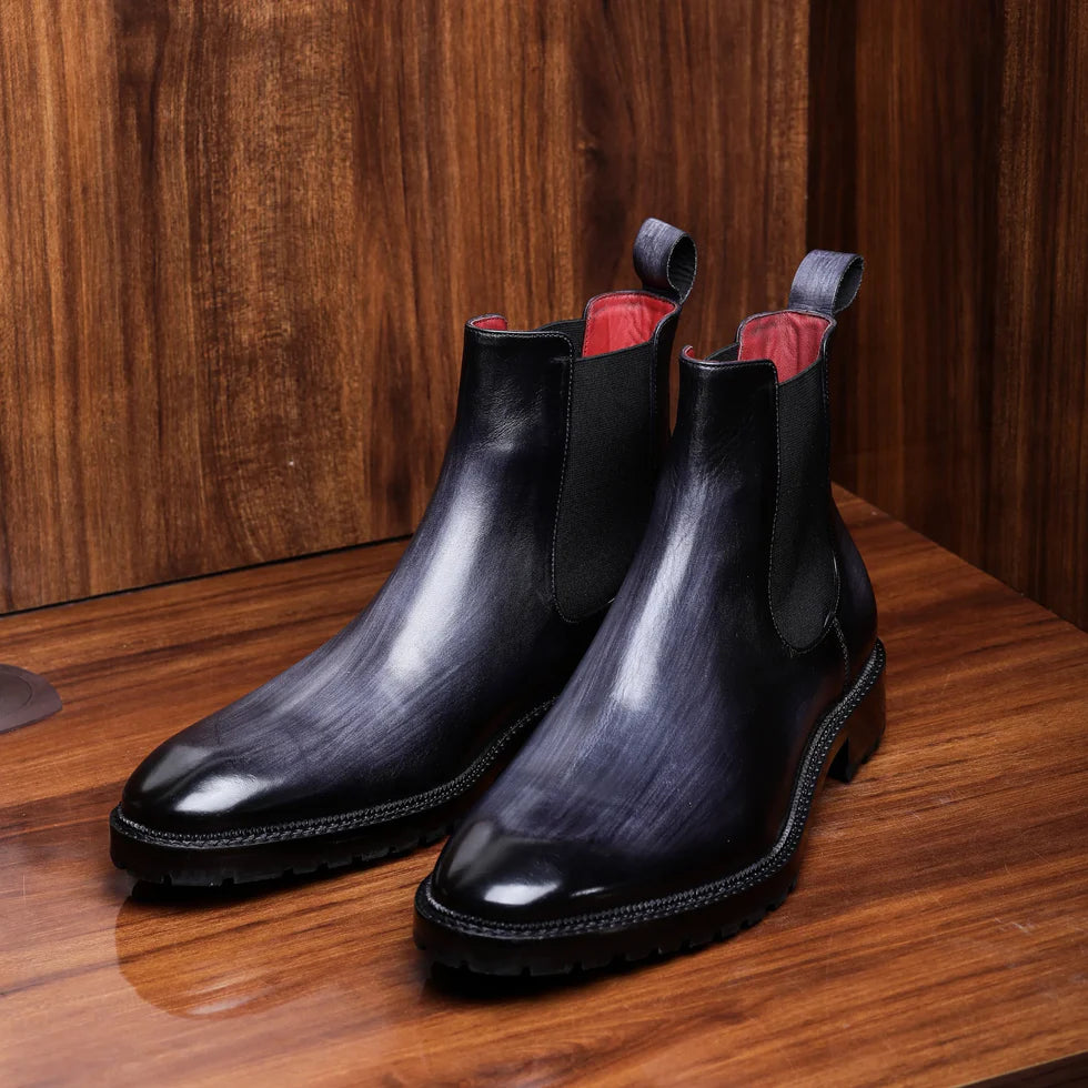 Black Leather Chelsea Boots with Lug Sole – Handcrafted Ankle Boots
