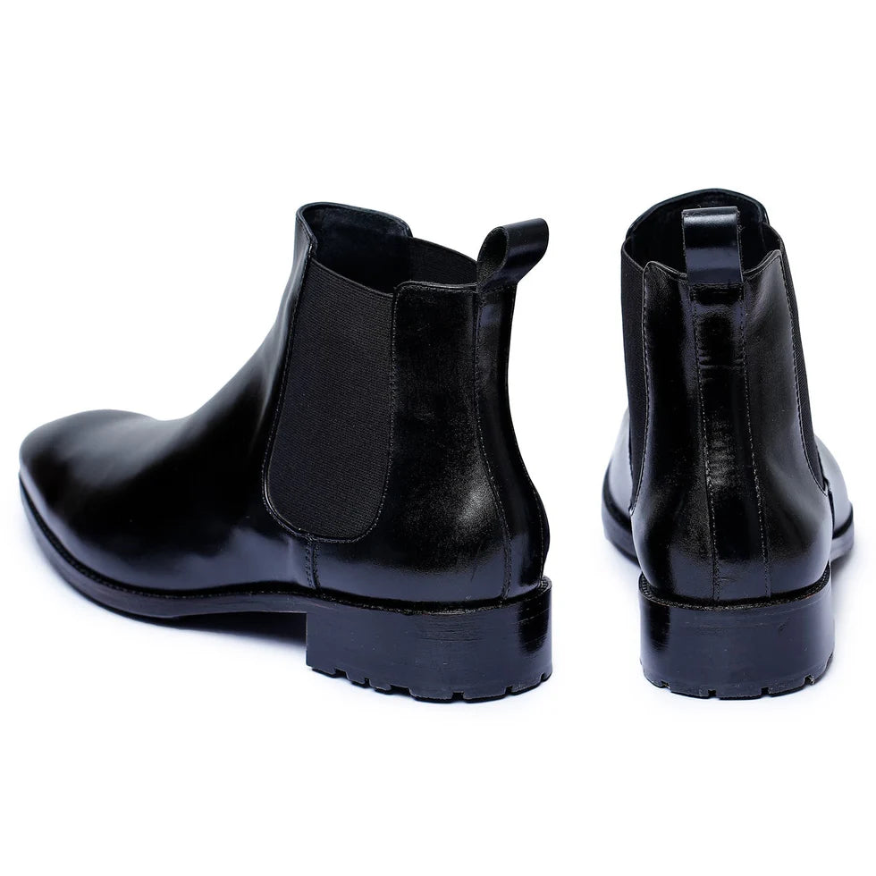 Black Polished Leather Chelsea Boots – Classic Slip-On Ankle Boots