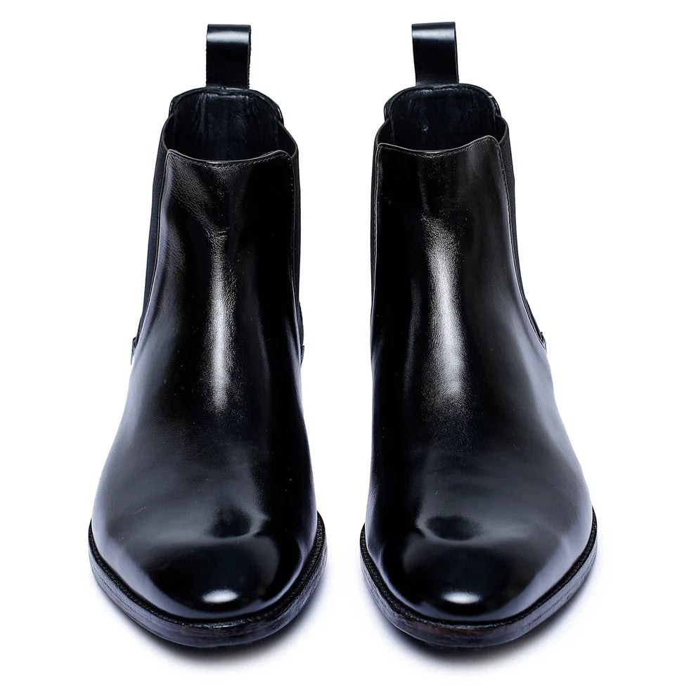 Black Polished Leather Chelsea Boots – Classic Slip-On Ankle Boots