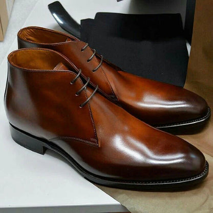 Men’s Brown Leather Lace-Up Ankle Boots with Minimalist Design