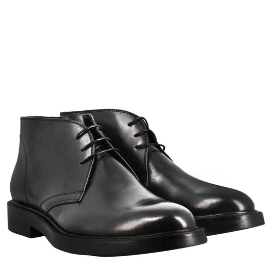 Men’s Black Leather Lace-Up Chukka Ankle Boots