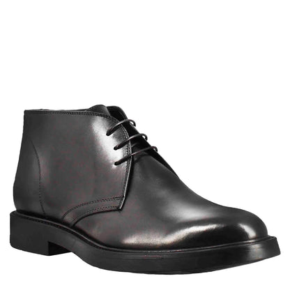 Men’s Black Leather Lace-Up Chukka Ankle Boots