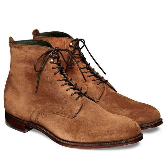 Men’s Tan Suede Lace-Up Ankle Boots with Classic Silhouette