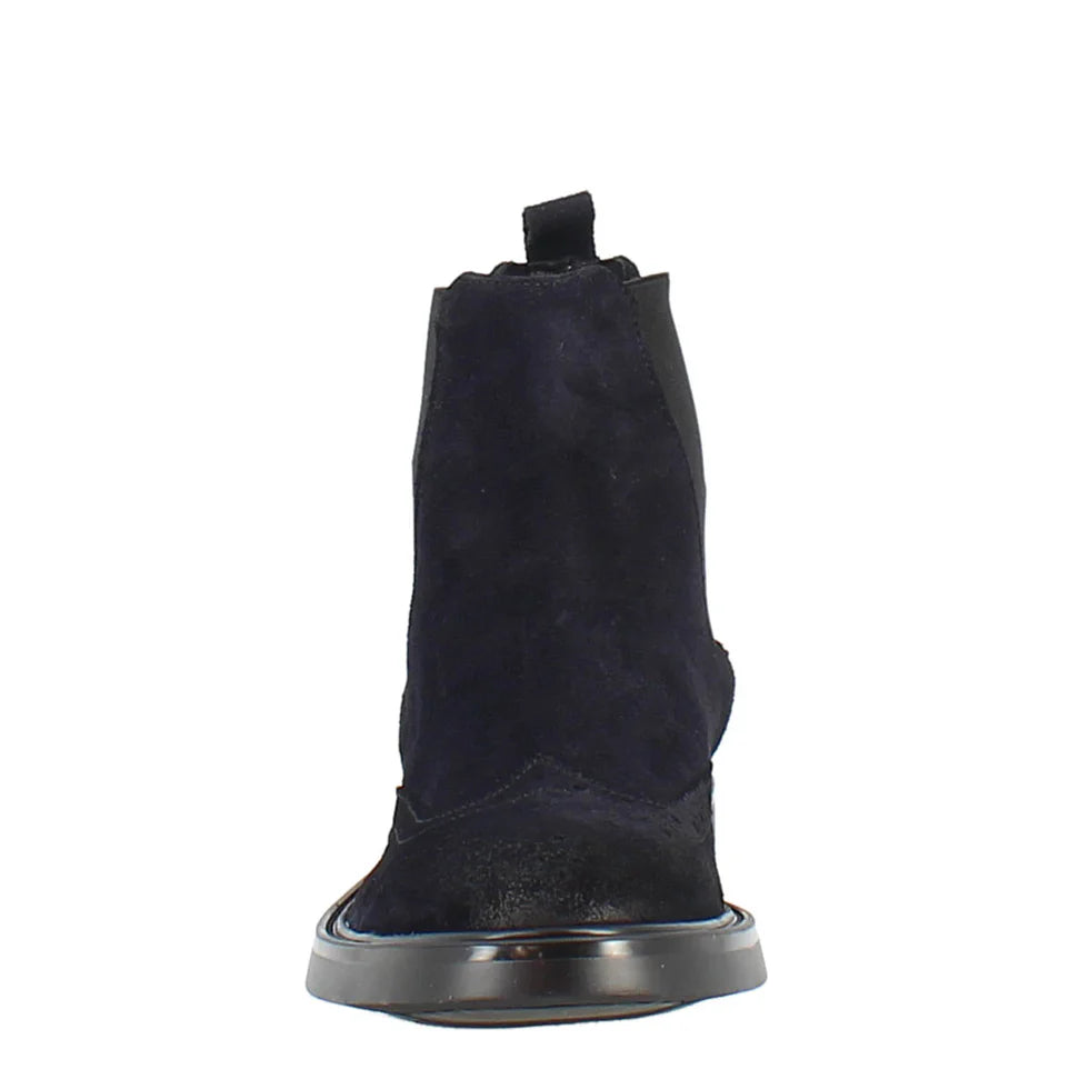 Marineblaue Chelsea Boots aus Wildleder mit Brogue-Verzierung – Klassische Stiefeletten