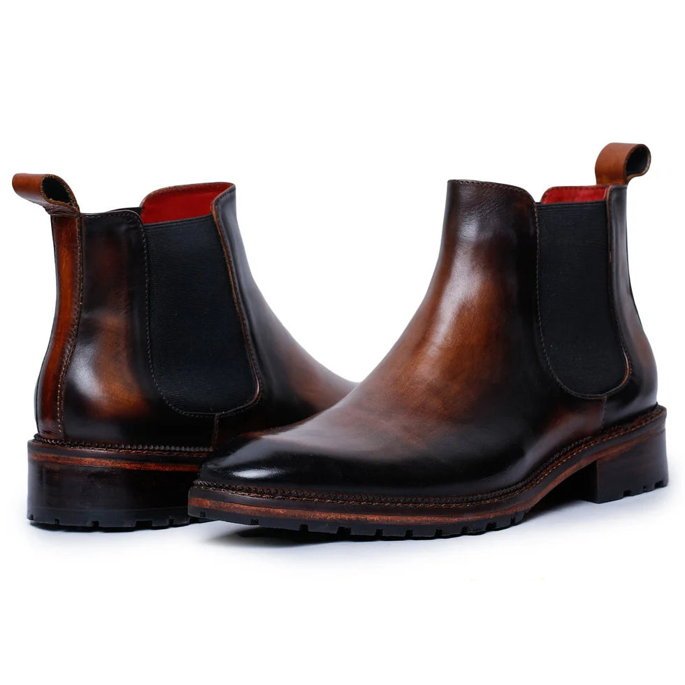Brown Leather Chelsea Boots with Elastic Side Panels – Handcrafted Dress Boots