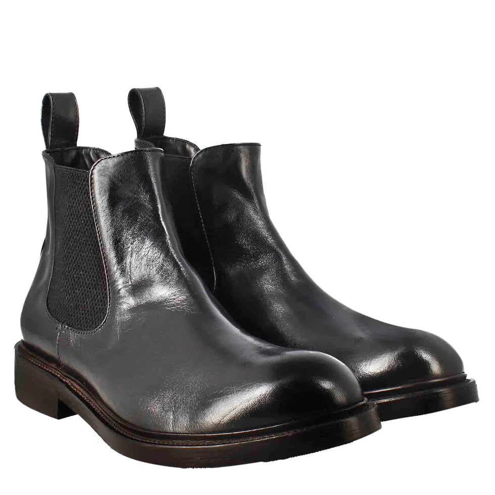 Black Leather Chelsea Boots with Textured Elastic Panels – Everyday Classic Ankle Boots