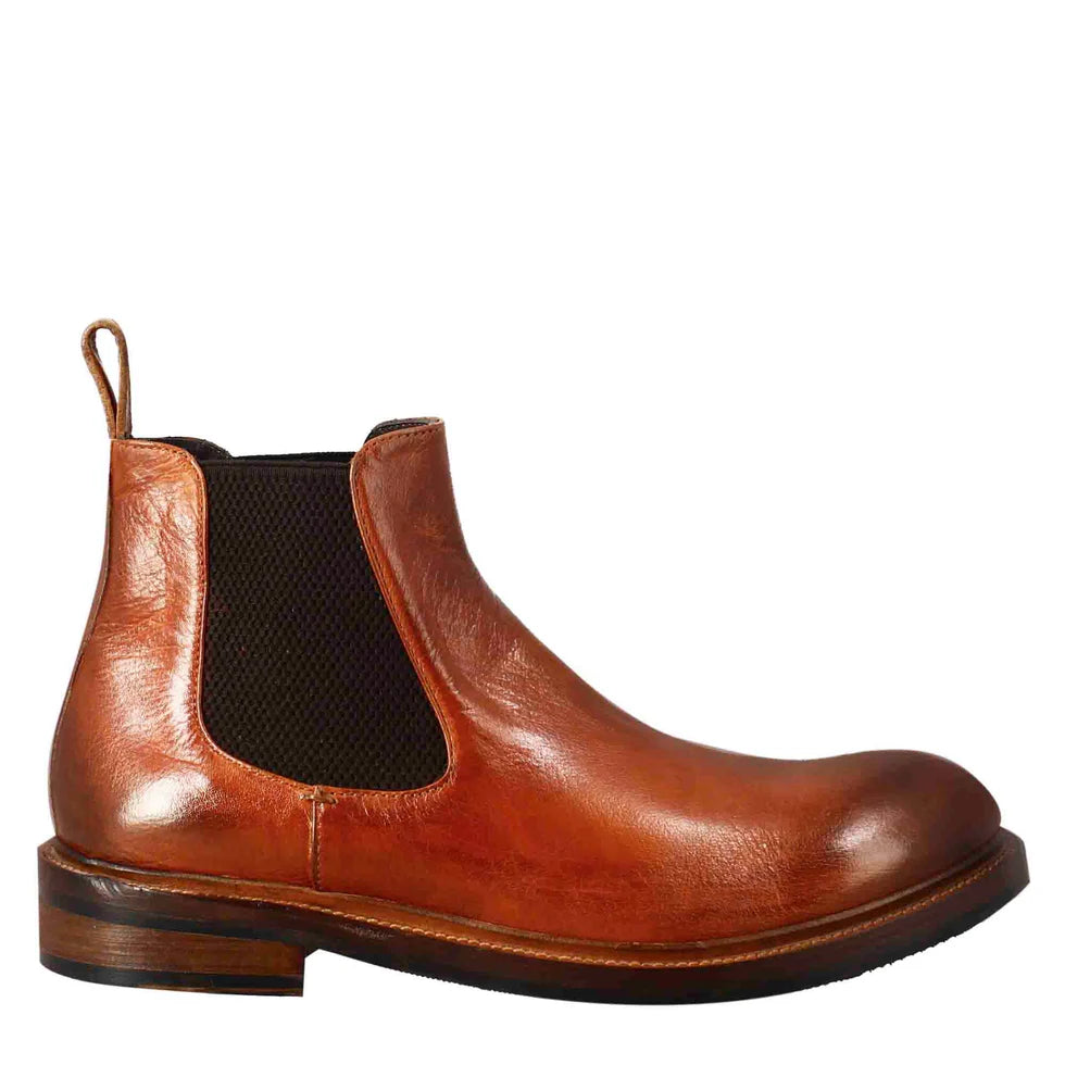Botines Chelsea de cuero color camel – Botines clásicos sin cordones