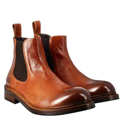 Botines Chelsea de cuero color camel – Botines clásicos sin cordones