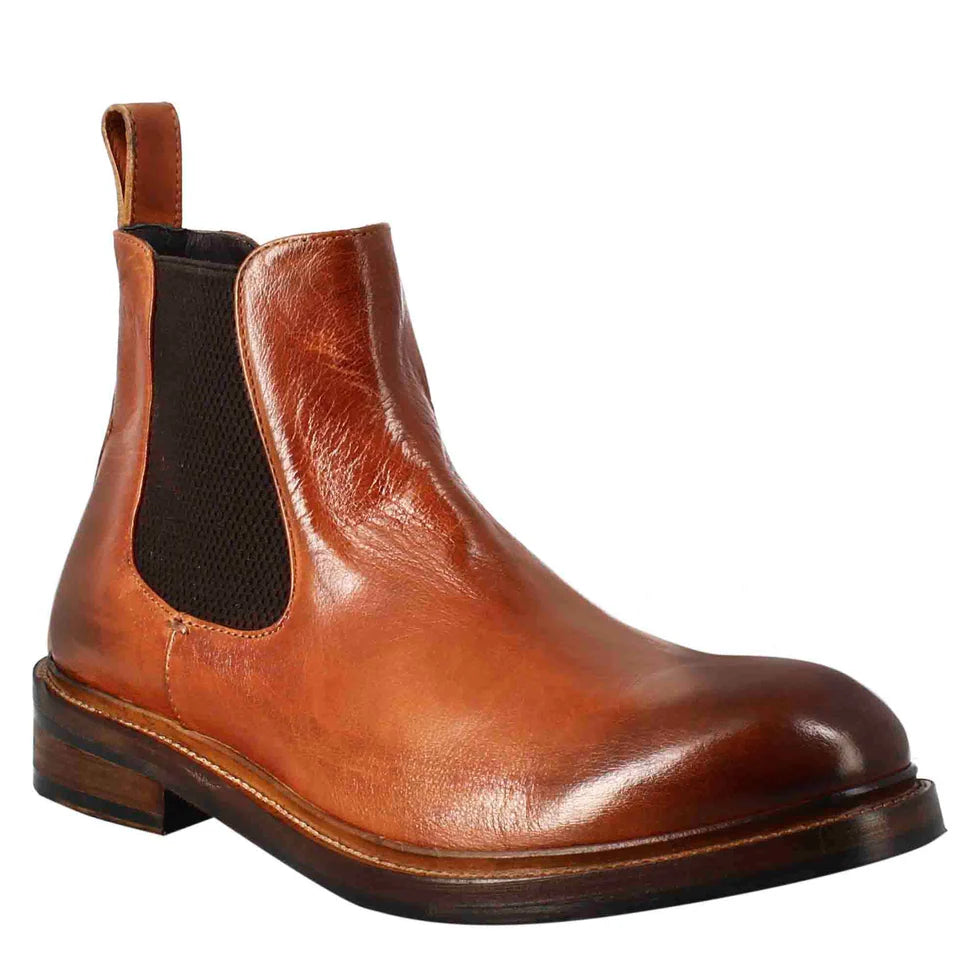 Botines Chelsea de cuero color camel – Botines clásicos sin cordones