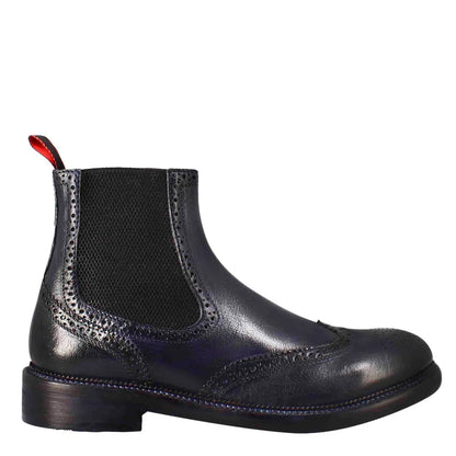 Black Leather Brogue Chelsea Boots – Classic Wingtip Ankle Boots