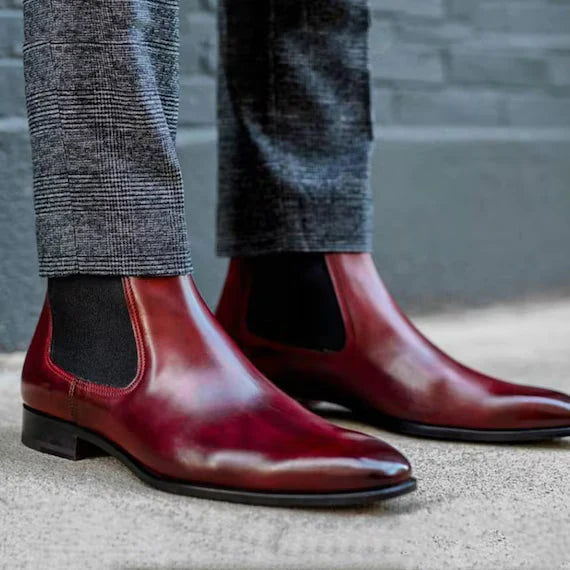 Burgundy Leather Chelsea Boots – Hand-Finished Classic Ankle Boots