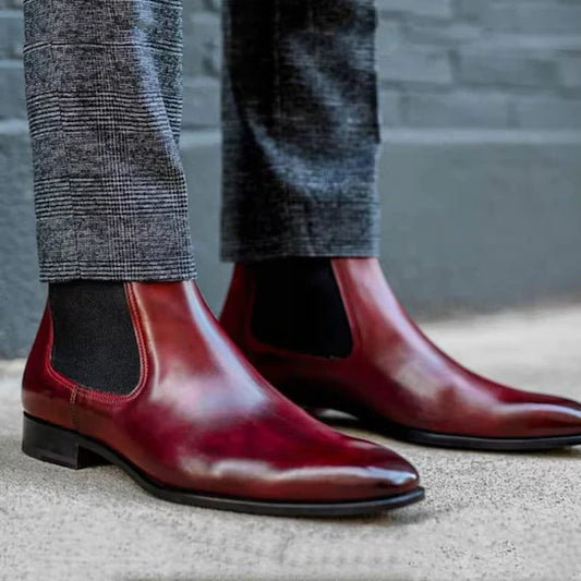 Burgundy Leather Chelsea Boots – Hand-Finished Classic Ankle Boots