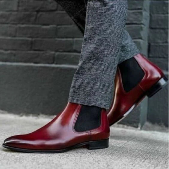 Burgundy Leather Chelsea Boots – Hand-Finished Classic Ankle Boots