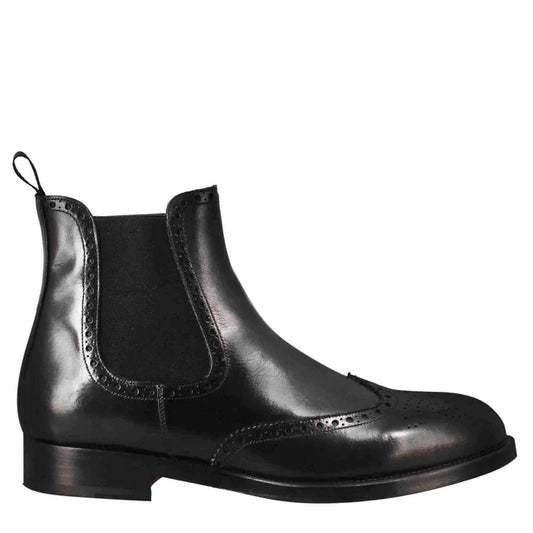 Black Leather Brogue Chelsea Boots – Classic Wingtip Ankle Boots