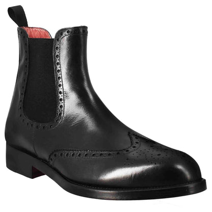 Black Leather Brogue Chelsea Boots – Classic Wingtip Ankle Boots