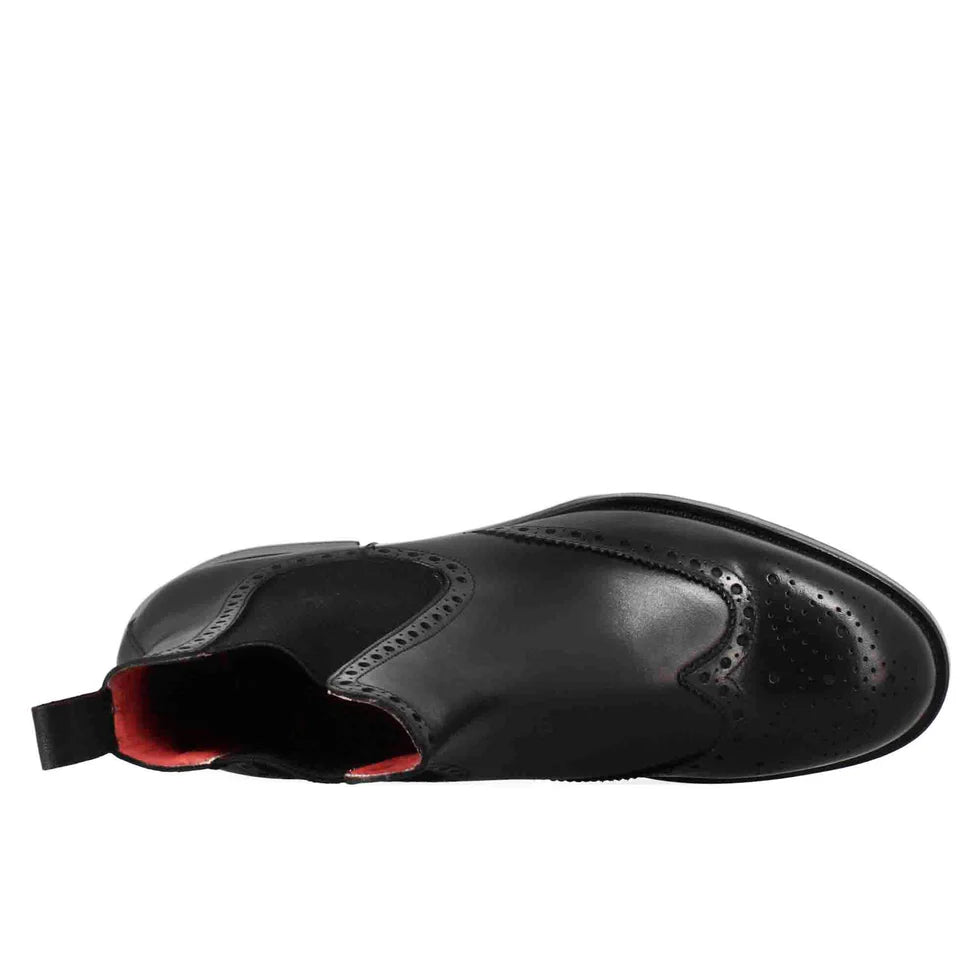 Black Leather Brogue Chelsea Boots – Classic Wingtip Ankle Boots