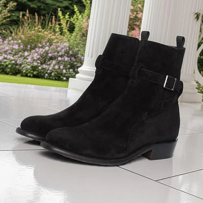 Men’s Black Suede Jodhpur Ankle Boots with Buckle Strap